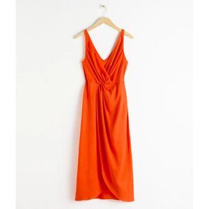 & OTHER STORIES Orange Sleeveless Twist Knot Tulip Wrap Midi Dress Size M Medium